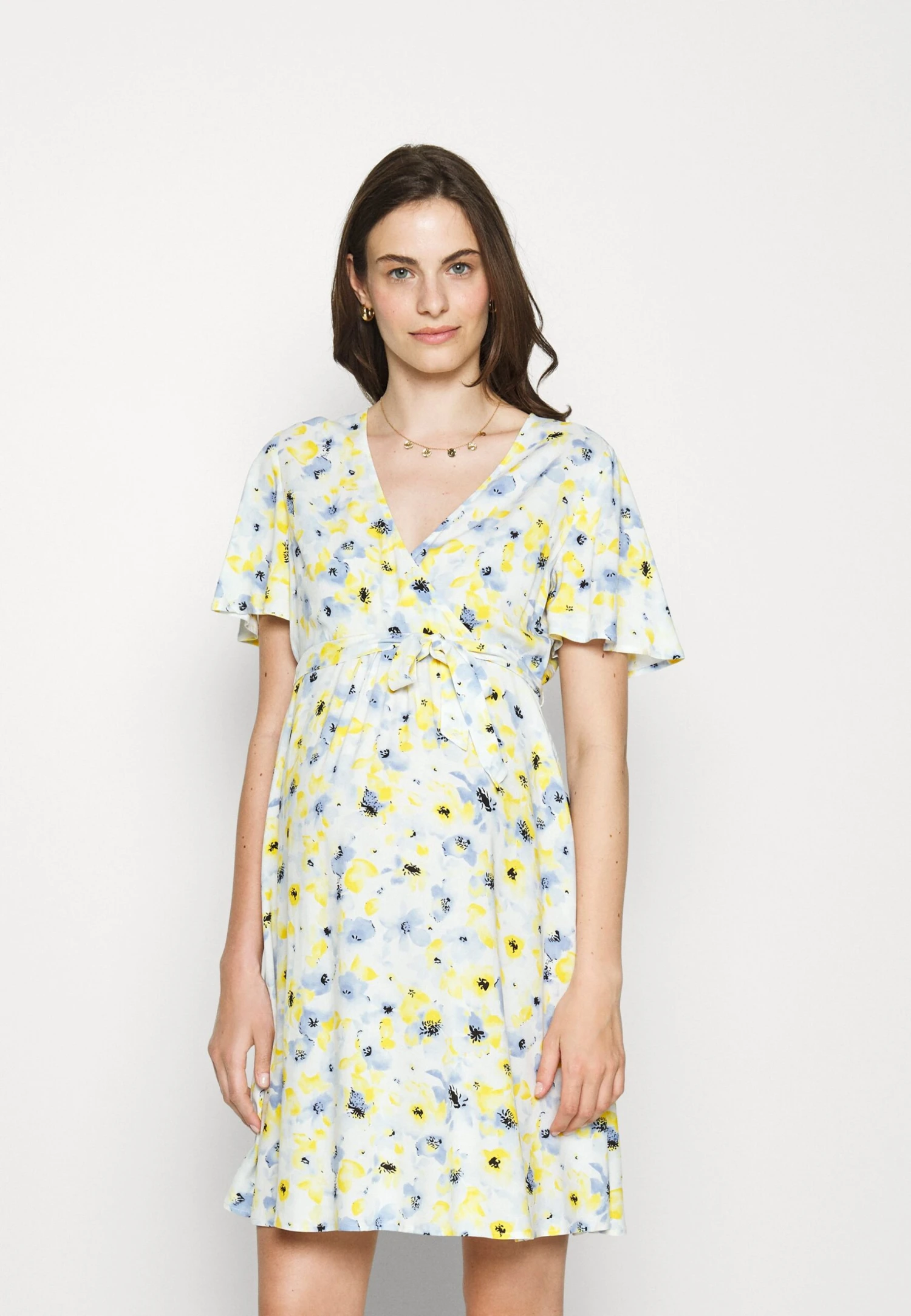 Woven Chiffon Wrap Dress- Jurk -White/Light Blue 3 Woven Chiffon Wrap Dress- Jurk -White/Light Blue