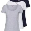 Anna Field 3 Pack - T-Shirt Basic - White/Navy/Light Grey Melange -Anna Field 21e808f610d143f2bd39a0e5f767f13d