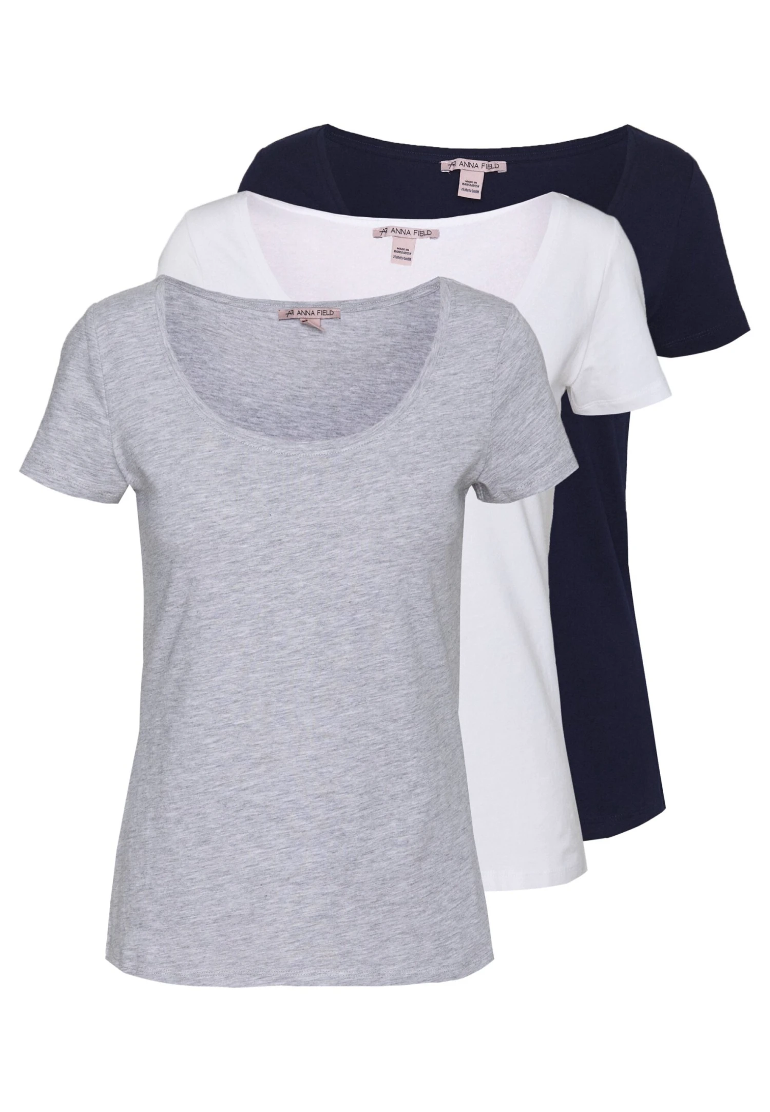 Anna Field 3 Pack - T-Shirt Basic - White/Navy/Light Grey Melange 3 Anna Field 3 Pack - T-Shirt Basic - White/Navy/Light Grey Melange