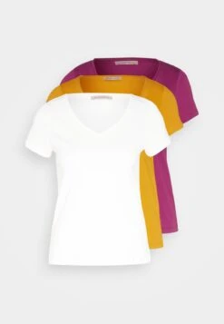 Anna Field 3 Pack- T-Shirt Basic - Dark Yellow/Purple/White -Anna Field 23df2abe76ef48529413e69d385446ee