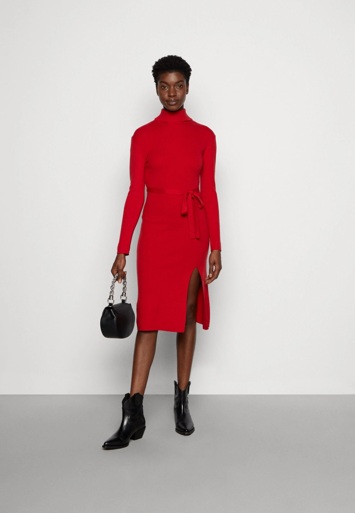 Anna Field Rollkragen Ripp Mini Strickkleid Mit Gürtel - Gebreide Jurk - Red 4 Anna Field Rollkragen Ripp Mini Strickkleid Mit Gürtel - Gebreide Jurk - Red - Afbeelding 2