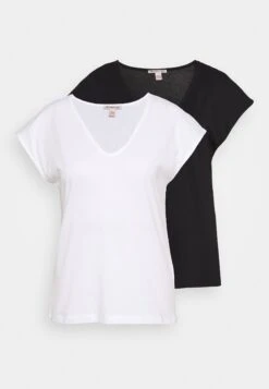 Anna Field Basic V Neck Drop Shoulder 2 Pack- T-Shirt Basic - Black/White -Anna Field 3f70515ddea441198ad67ad028d850d3