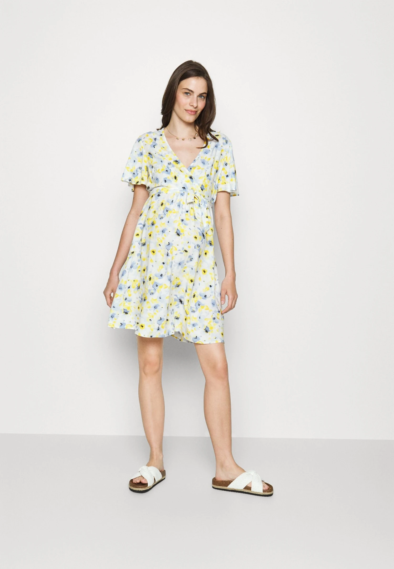 Woven Chiffon Wrap Dress- Jurk -White/Light Blue 4 Woven Chiffon Wrap Dress- Jurk -White/Light Blue - Afbeelding 2