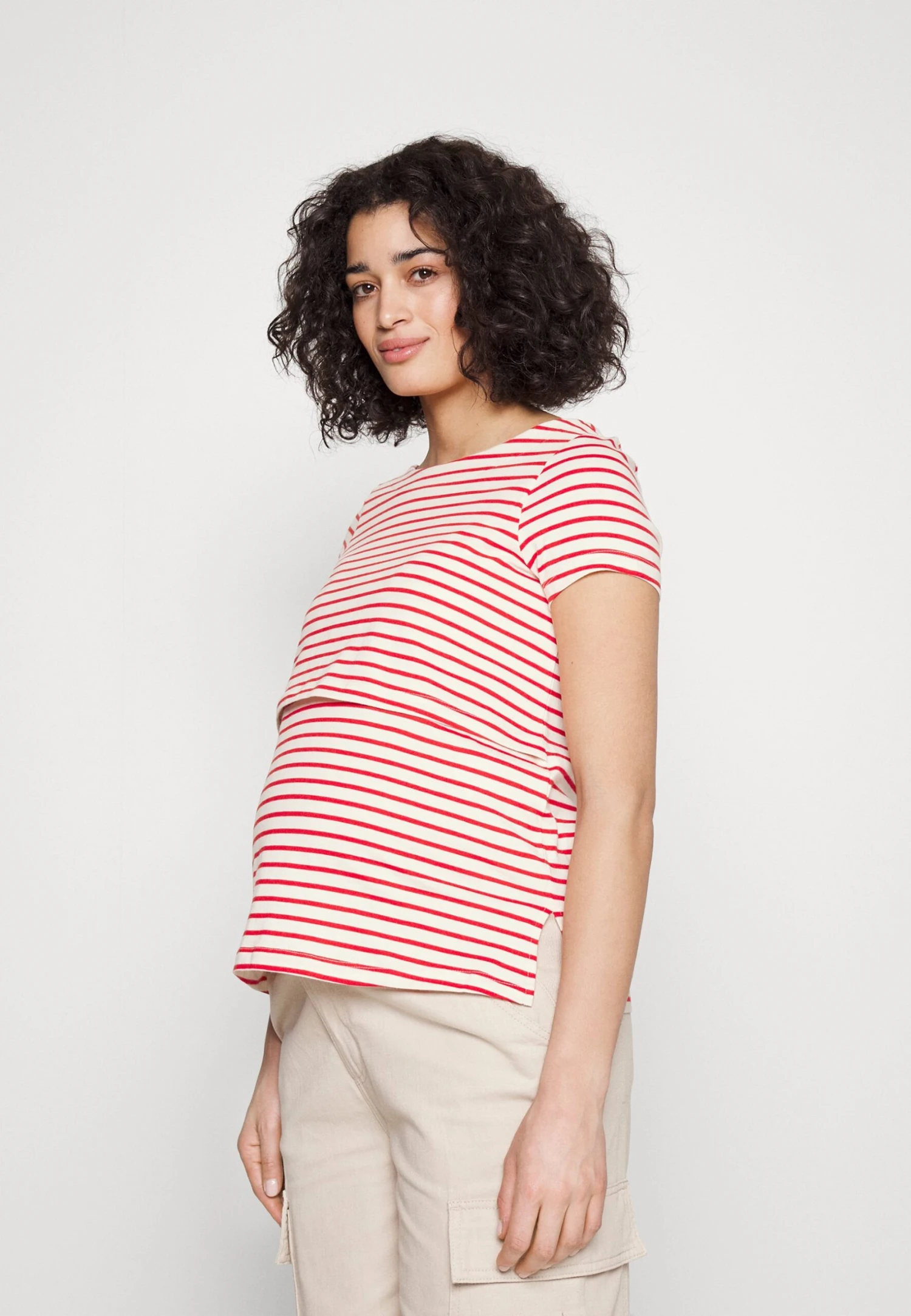 Maternity Long Tee- T-Shirt Basic - Red/Off-White 3 Maternity Long Tee- T-Shirt Basic - Red/Off-White