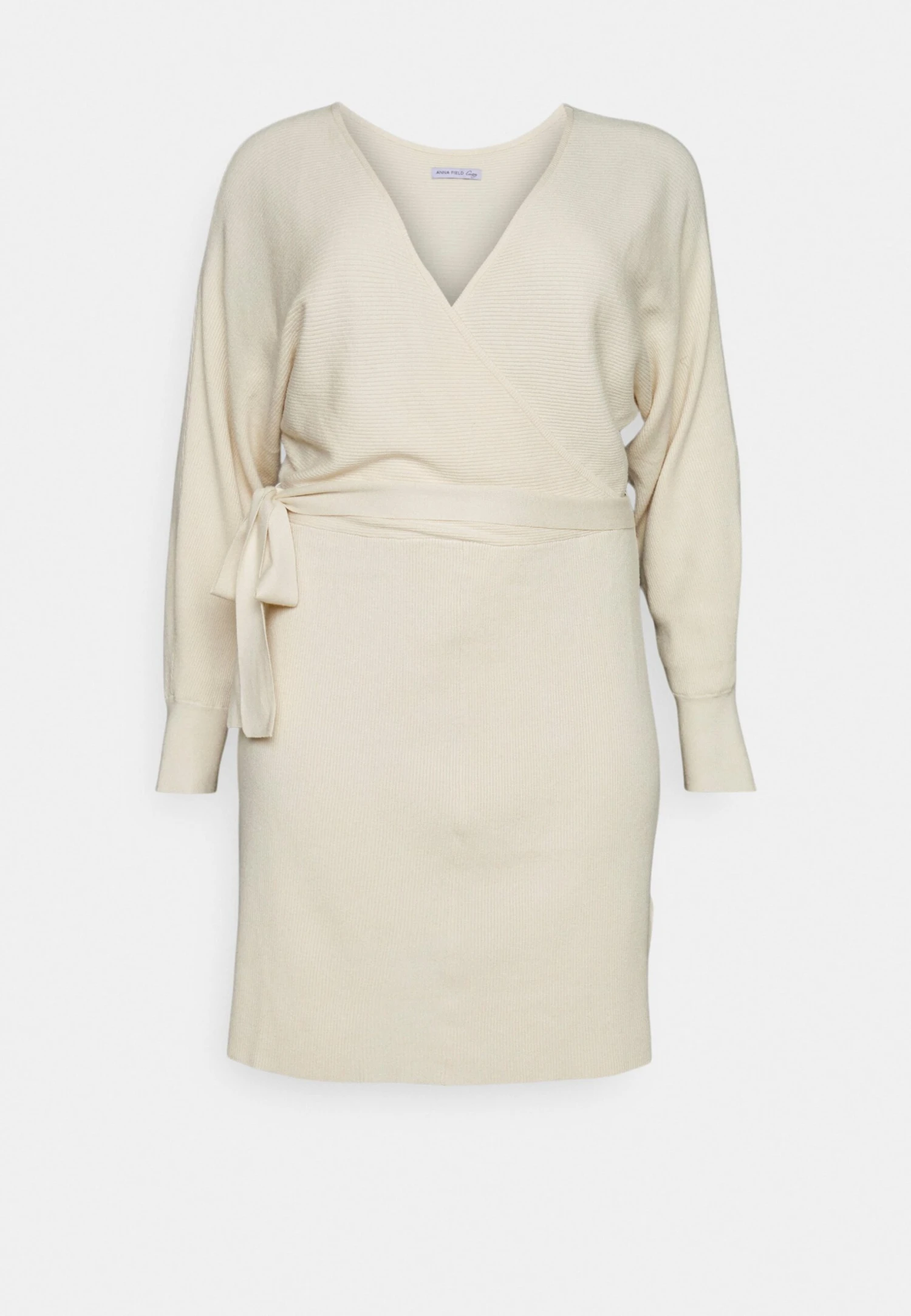 Wrap V Ausschnitt Mini Strickkleid Mit Gürtel - Gebreide Jurk - Off White 6 Wrap V Ausschnitt Mini Strickkleid Mit Gürtel - Gebreide Jurk - Off White - Afbeelding 4