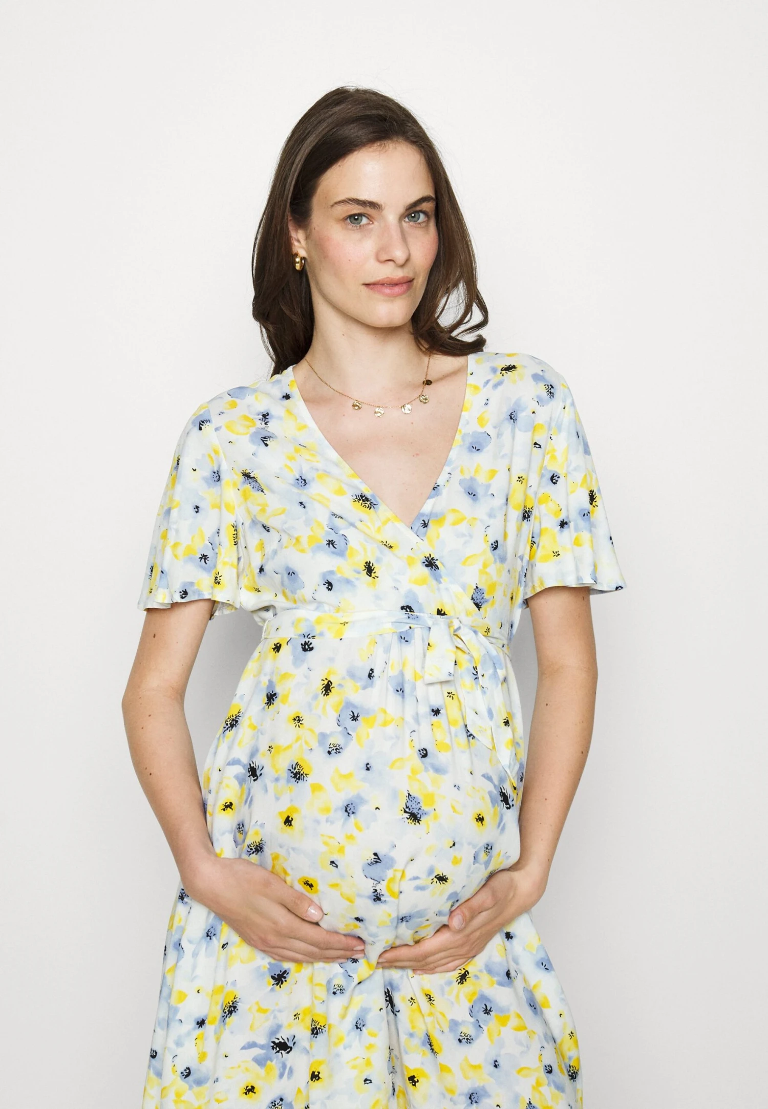 Woven Chiffon Wrap Dress- Jurk -White/Light Blue 6 Woven Chiffon Wrap Dress- Jurk -White/Light Blue - Afbeelding 4