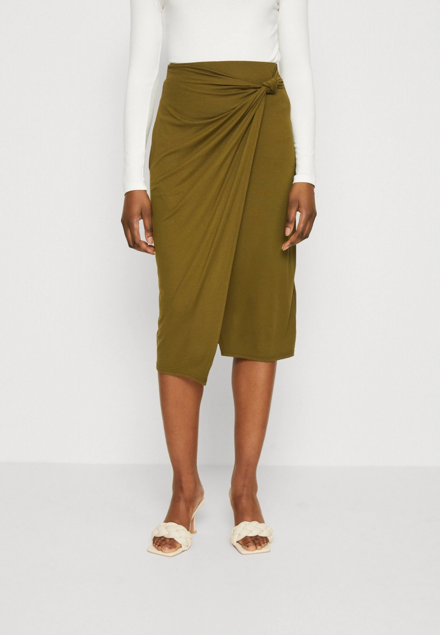 Anna Field Front Knot Midi Skirt - Kokerrok - Khaki 3 Anna Field Front Knot Midi Skirt - Kokerrok - Khaki