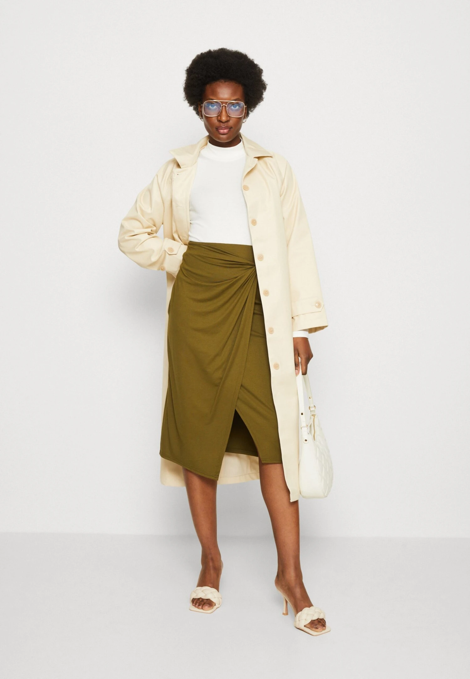 Anna Field Front Knot Midi Skirt - Kokerrok - Khaki 4 Anna Field Front Knot Midi Skirt - Kokerrok - Khaki - Afbeelding 2