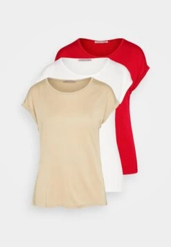 Anna Field 3 Pack - T-Shirt Basic - Beige/Off-White/Red -Anna Field aedc07226f6b43aab232c16e6322bb39