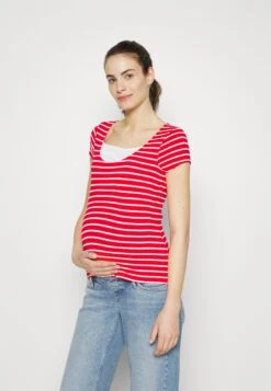 Maternity Double Layer Nursing- T-Shirt Print - Dark Red / Multicoloured