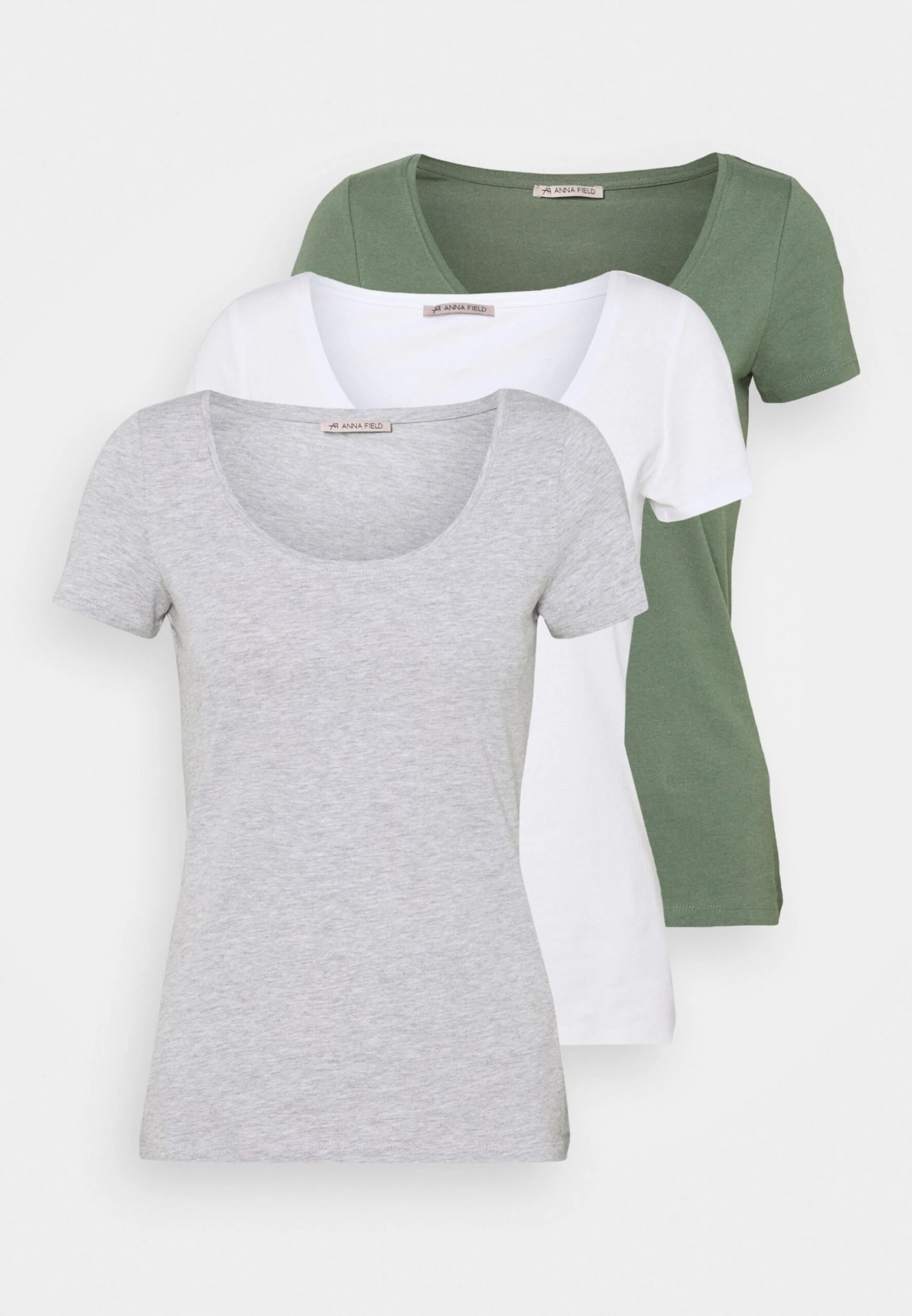 Anna Field 3 Pack - T-Shirt Basic - White/Mottled Light Grey/Light Green 9 Anna Field 3 Pack - T-Shirt Basic - White/Mottled Light Grey/Light Green - Afbeelding 7