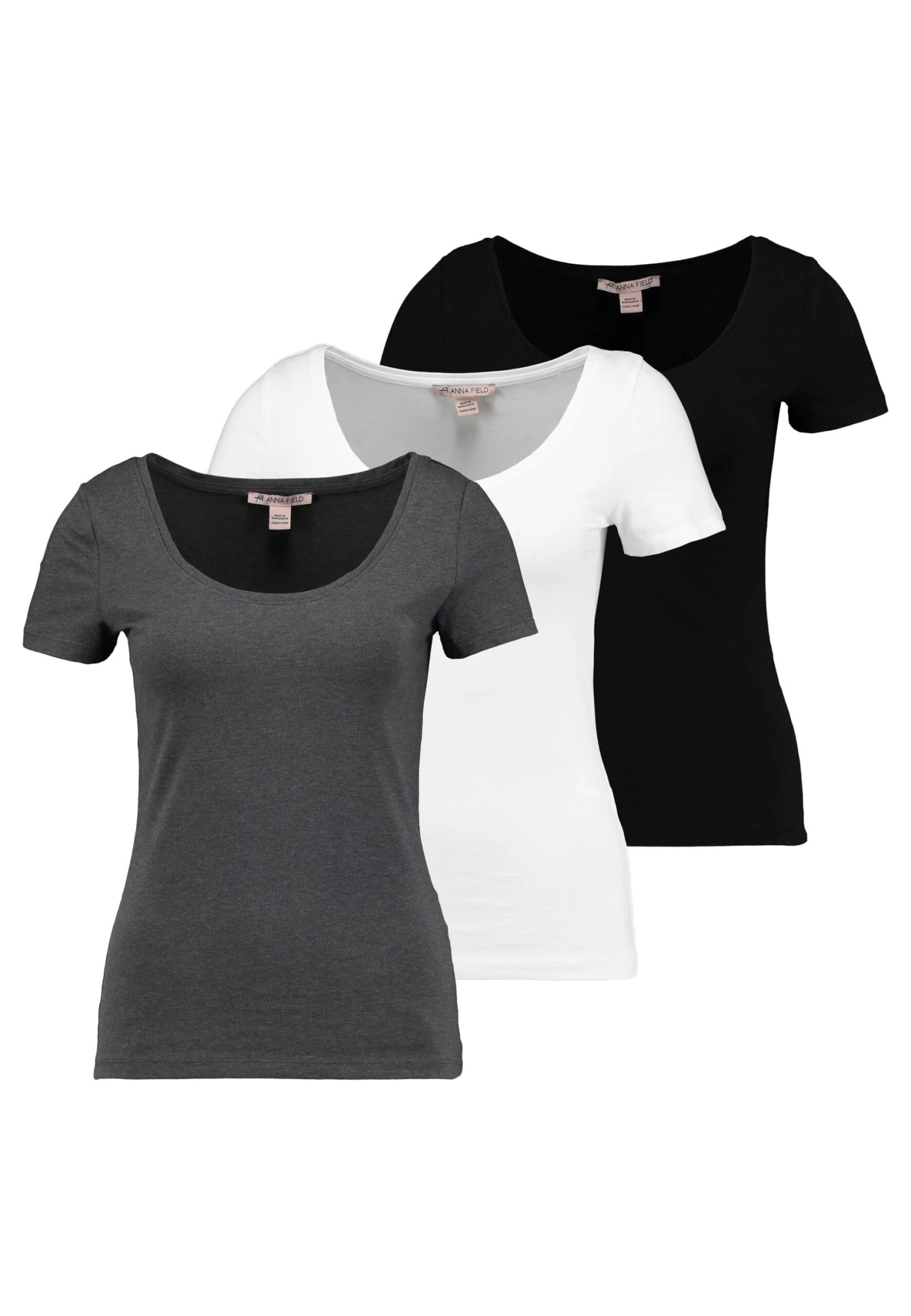 Anna Field 3 Pack - T-Shirt Basic - White/Black/Dark Grey 6 Anna Field 3 Pack - T-Shirt Basic - White/Black/Dark Grey - Afbeelding 4