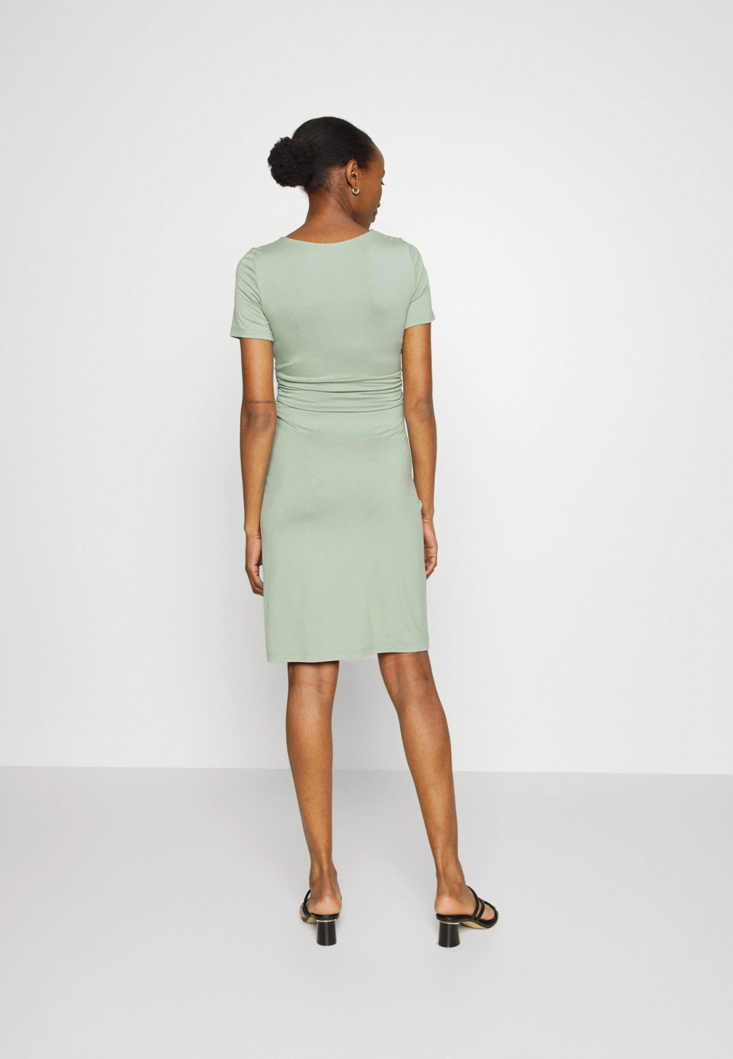 Short Sleeves Ruched Waist Mini Flared Dress - Jerseyjurk - Light Green 5 Short Sleeves Ruched Waist Mini Flared Dress - Jerseyjurk - Light Green - Afbeelding 3
