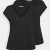 Anna Field Basic V Neck Drop Shoulder 2 Pack- T-Shirt Basic - Black -Anna Field d41957dbde954f8eb1855e46520dbb77