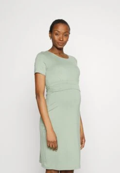 Short Sleeves Ruched Waist Mini Flared Dress - Jerseyjurk - Light Green