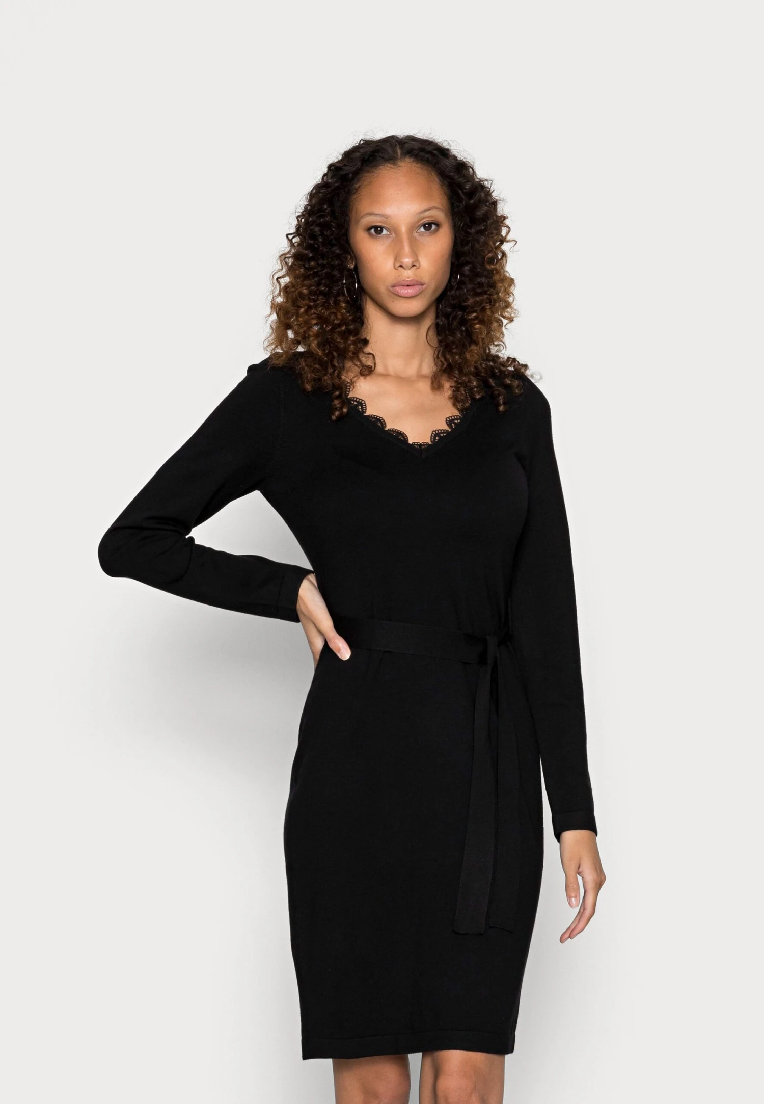 Anna Field Lace Insert V Neckline Loose Dress - Gebreide Jurk - Black 3 Anna Field Lace Insert V Neckline Loose Dress - Gebreide Jurk - Black